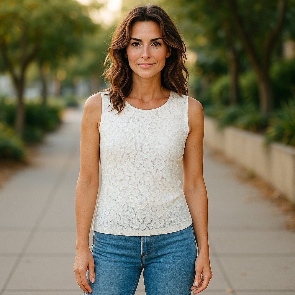 Banana Republic Cream Lace Tank Top Womens Size 0 Scoop Neck